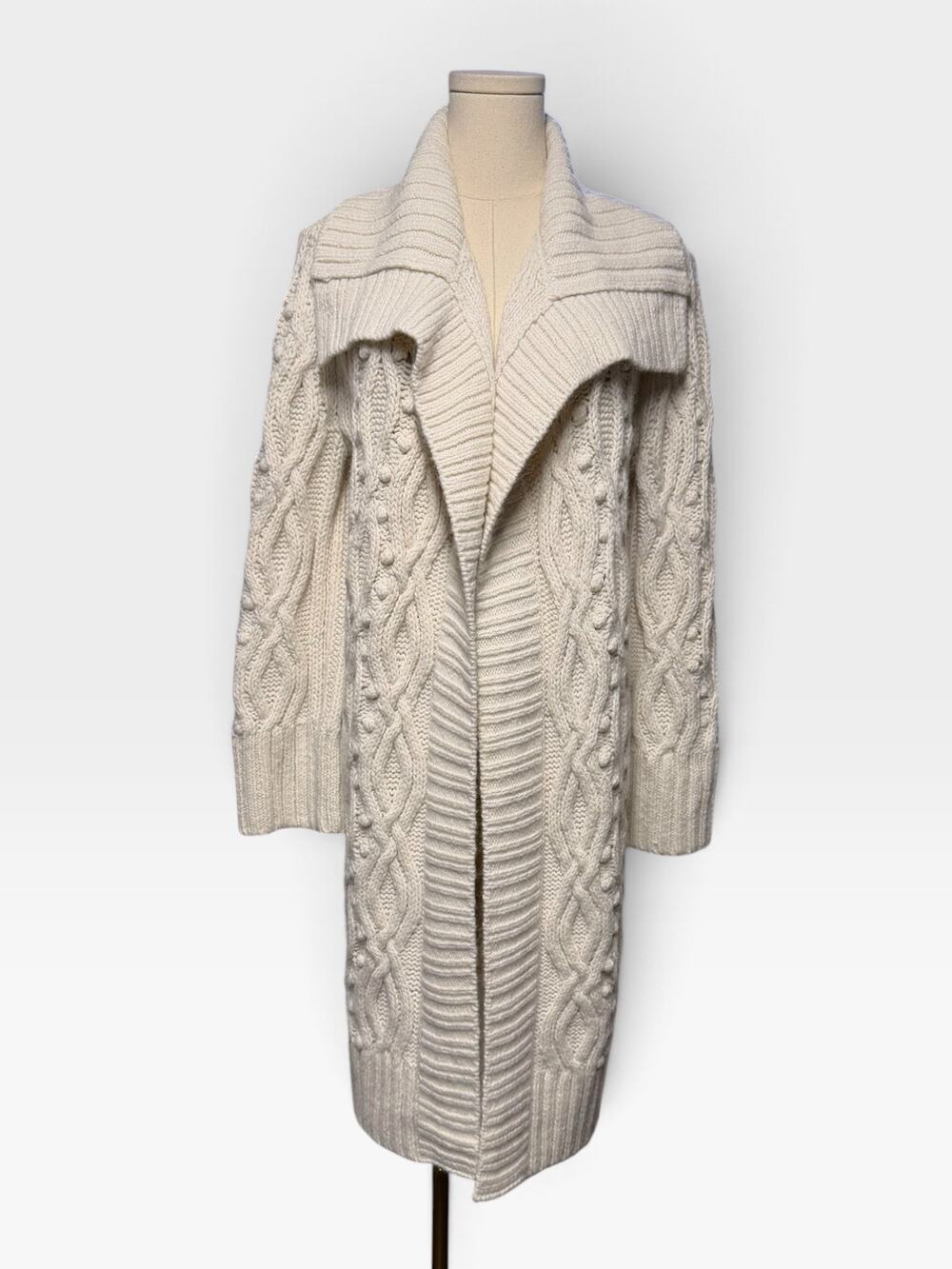 Lou & Grey Chunky Cable Knit Open Front Long Cardigan Sweater Size Large Petite